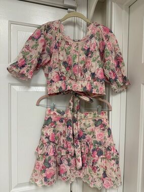 LoveShackFancy Ladies Karsten Crop Top Veiled Kiss and Skirt